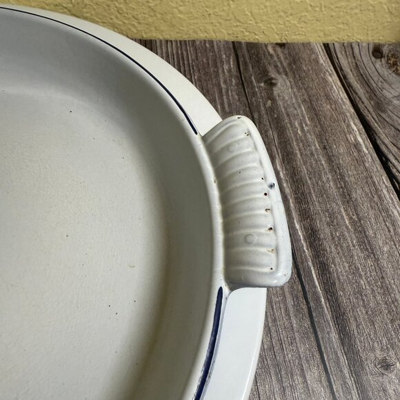 Vintage DRU Holland Blue Tulips Enameled Round Baking Dish Rare #25 w2 Handles - Picture 4 of 9